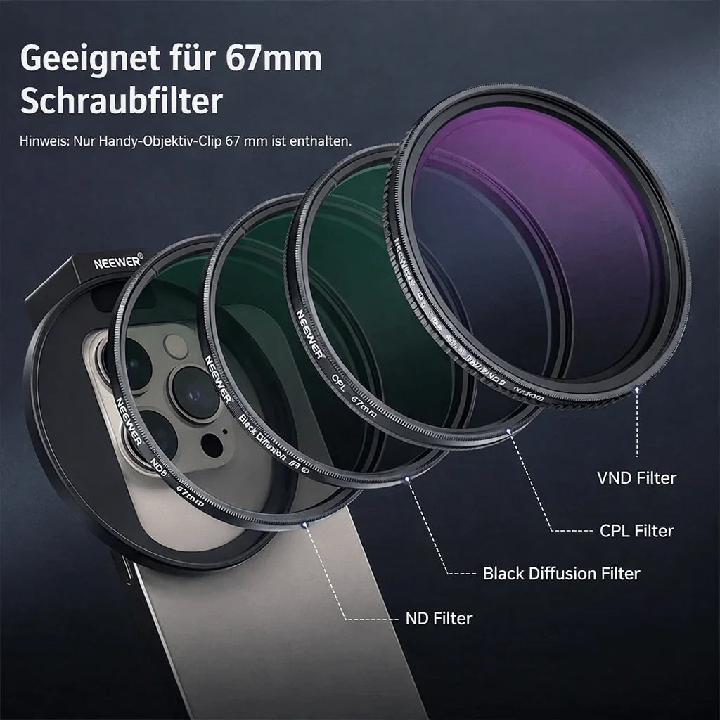 67 mm Filteradapter für Smartphone – Professionelles mobiles Filmen & Fotografieren - XELONI
