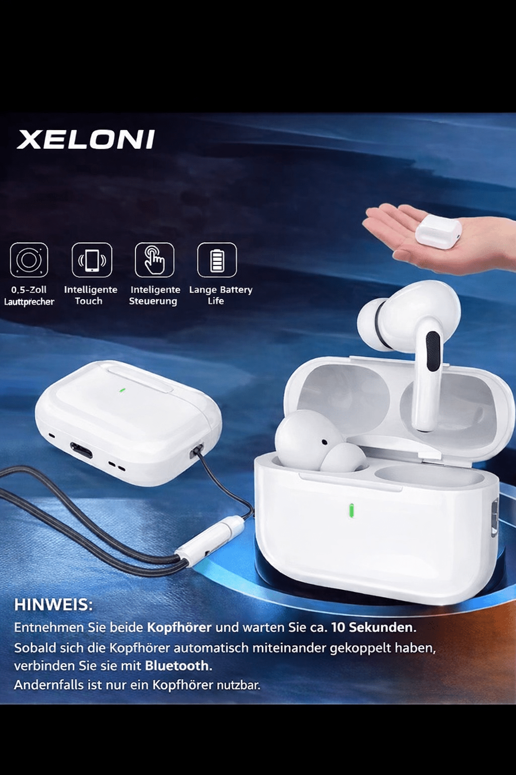 🔊 Bluetooth In - Ear Kopfhörer mit Ladecase & Trageband - XELONI