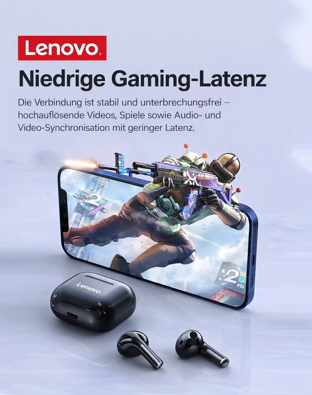 Lenovo LP40 In - Ear Bluetooth Kopfhörer – Kabellos, Starker Bass, Niedrige Latenz - XELONI