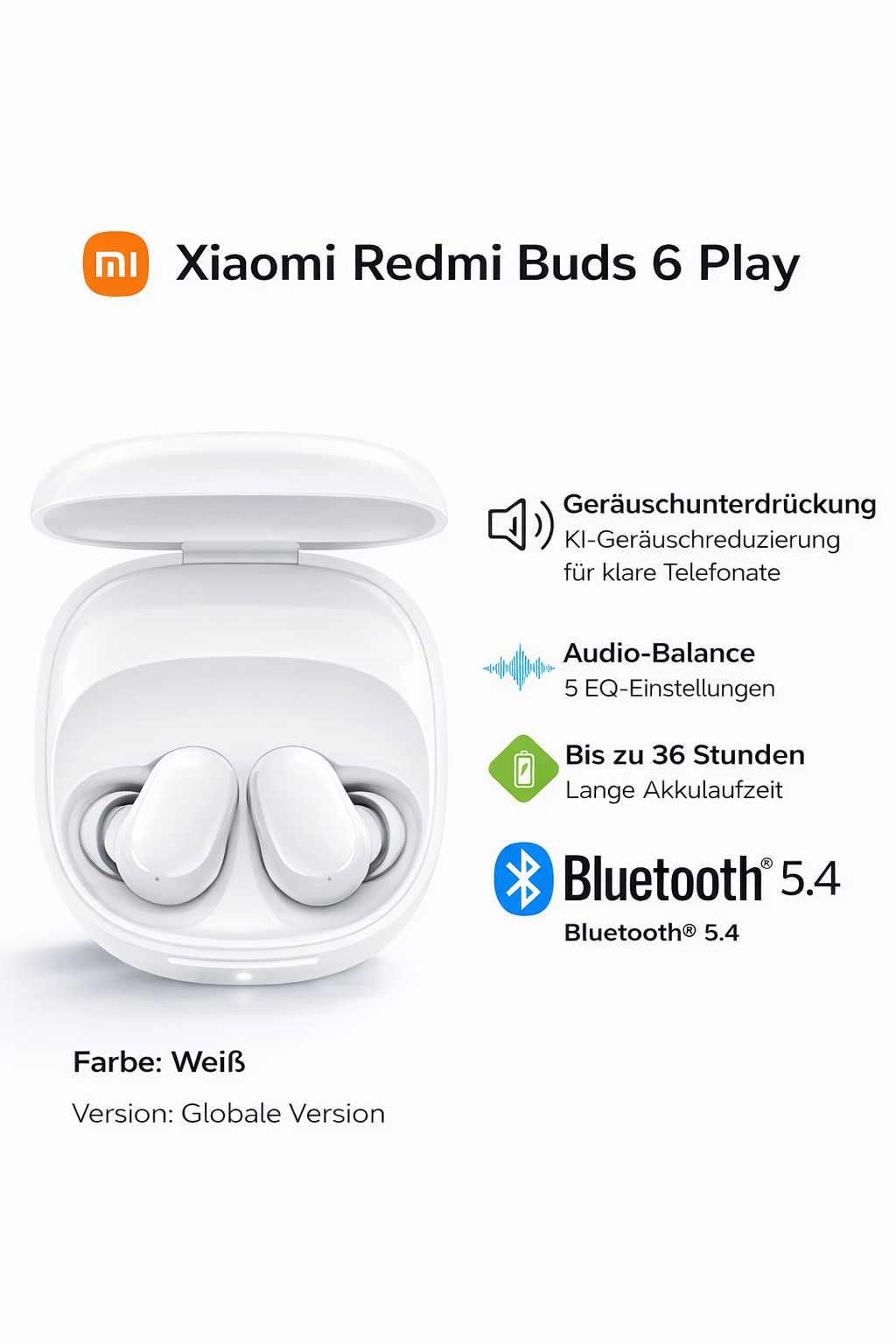 🔊 Redmi Buds 6 Play – Kabellose Bluetooth Kopfhörer - XELONI