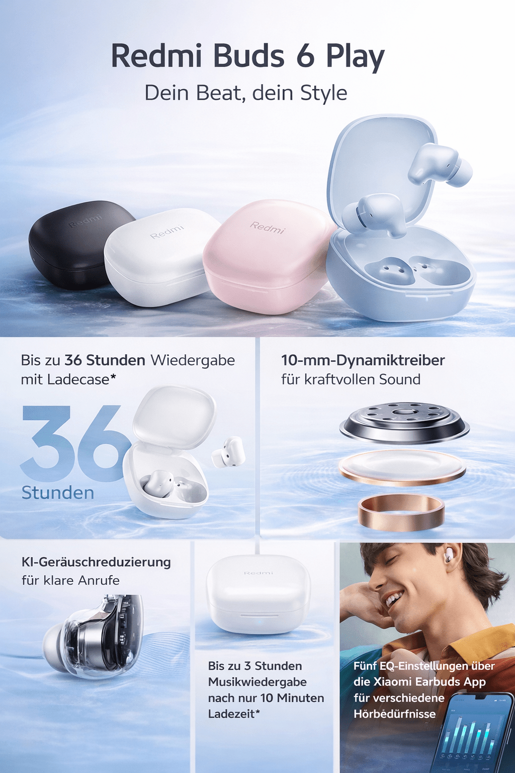 🔊 Redmi Buds 6 Play – Kabellose Bluetooth Kopfhörer - XELONI