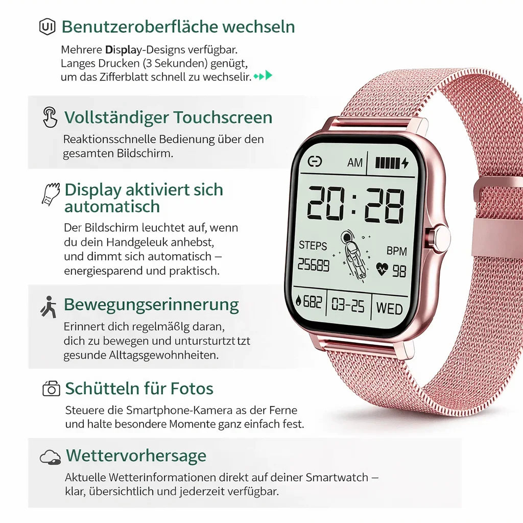 Smart Watch mit Bluetooth - Anrufen, Multi - Sport - Modus & App - Benachrichtigung - XELONI