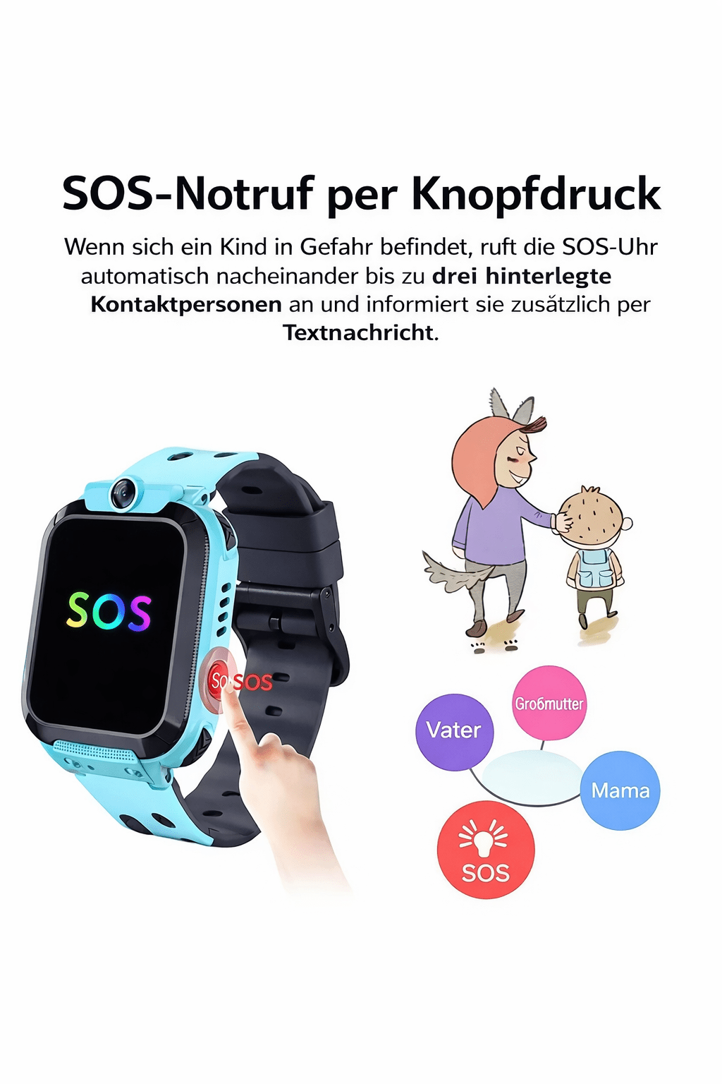 XELONI Kinder - Smartwatch mit GPS, SOS & Telefonfunktion – wasserdicht - XELONI