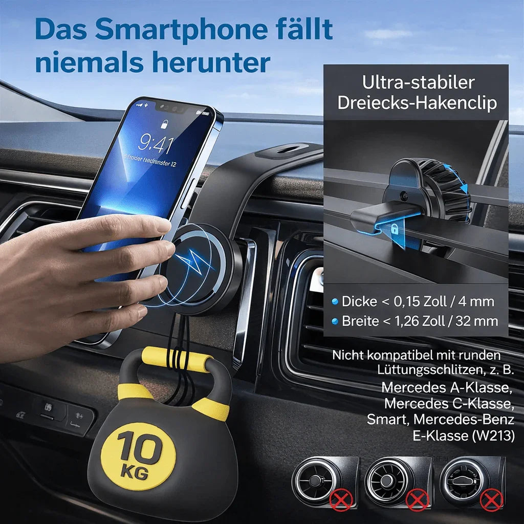 XELONI Magnetischer Auto - Handyhalter – Starker Halt für iPhone 12–15 | Einhand - Bedienung - XELONI